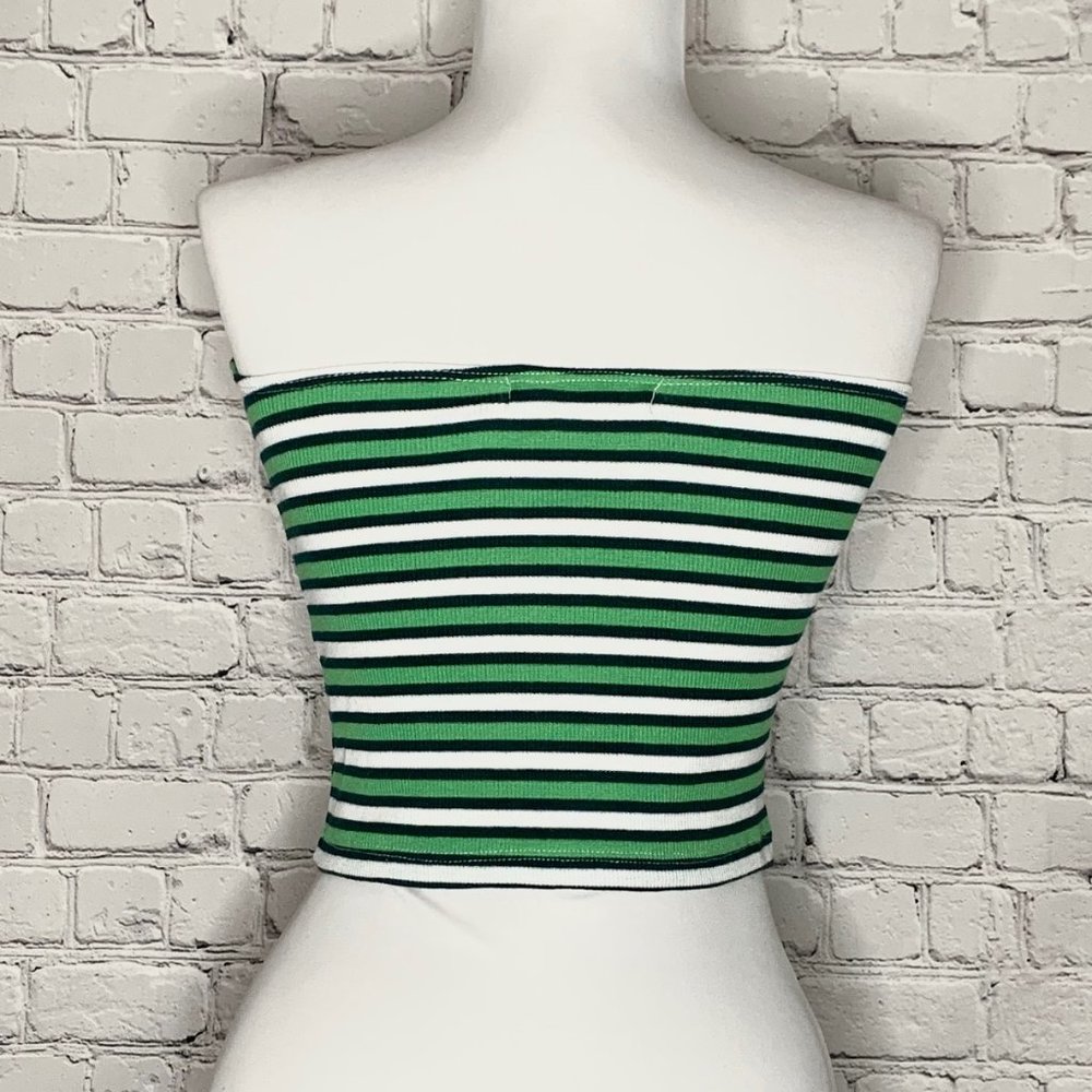Green Striped Ribbed Tube/Cropped Top - NWT - Picture 2 of 2